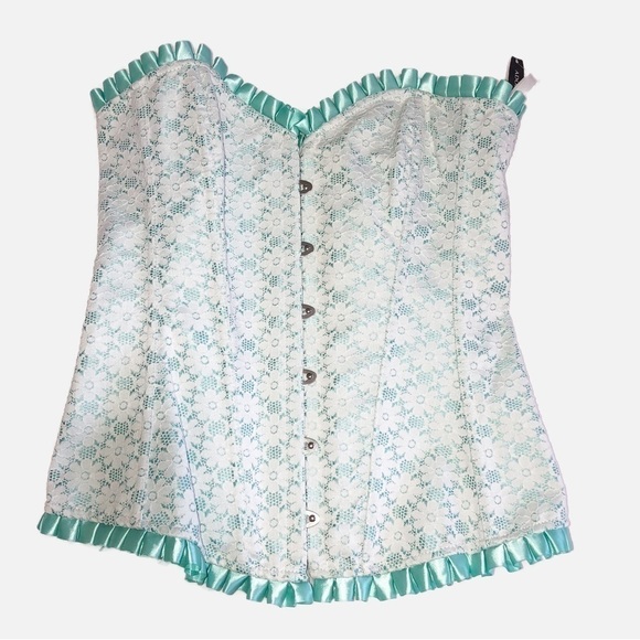 Adore Me Blue Satin Trimmed Lace Corset New Size Medium - Picture 1 of 5